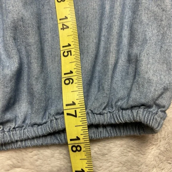 Kori Chambray Crop Top‎ Womens S Blue Long Sleeve V Neck Hippie Boho Festival - Picture 7 of 7